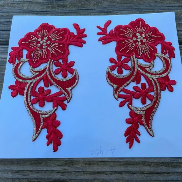 Embroidery Patches Iron On Red Applique Patches Clothes Jacket Jeans set of 2 - Picture 6 of 9